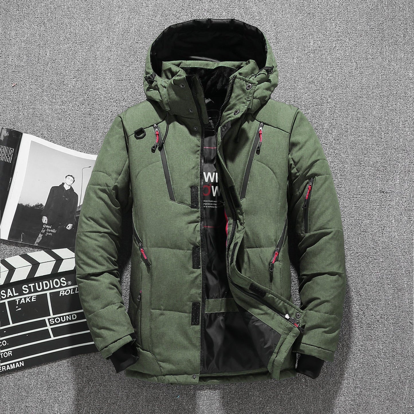 Weißer Entendaunenparka für Männer - Warme Winterjacke- Kostenlose Lieferung