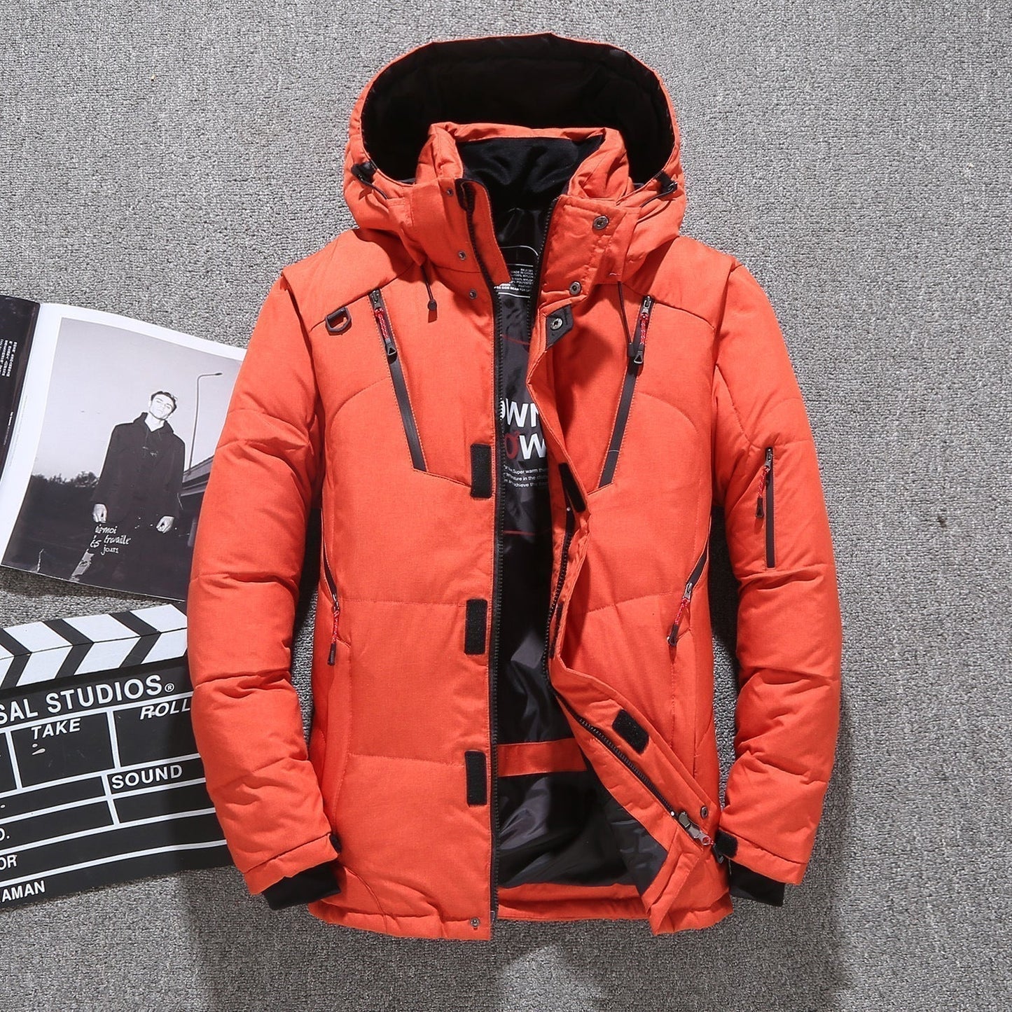Weißer Entendaunenparka für Männer - Warme Winterjacke- Kostenlose Lieferung